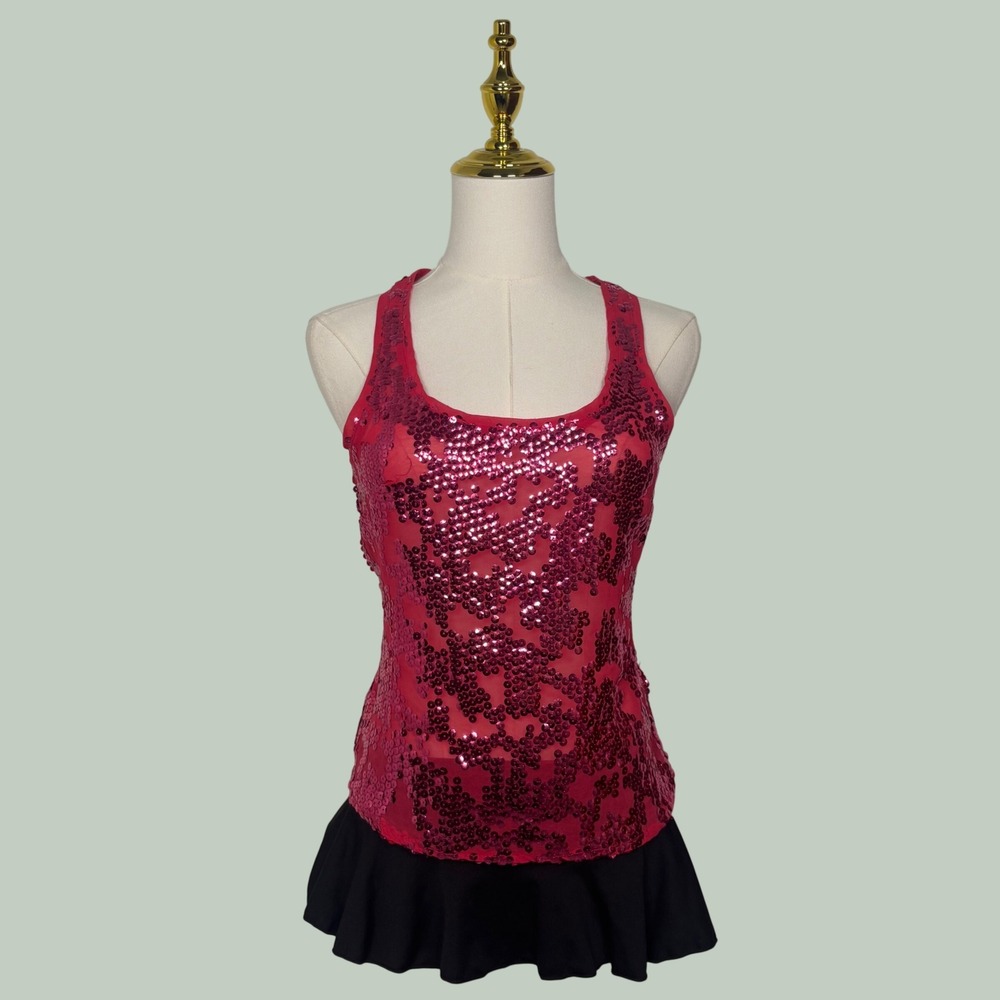 vintage Y2K nollie pacsun hot pink sequin going out top party club coquette 00s